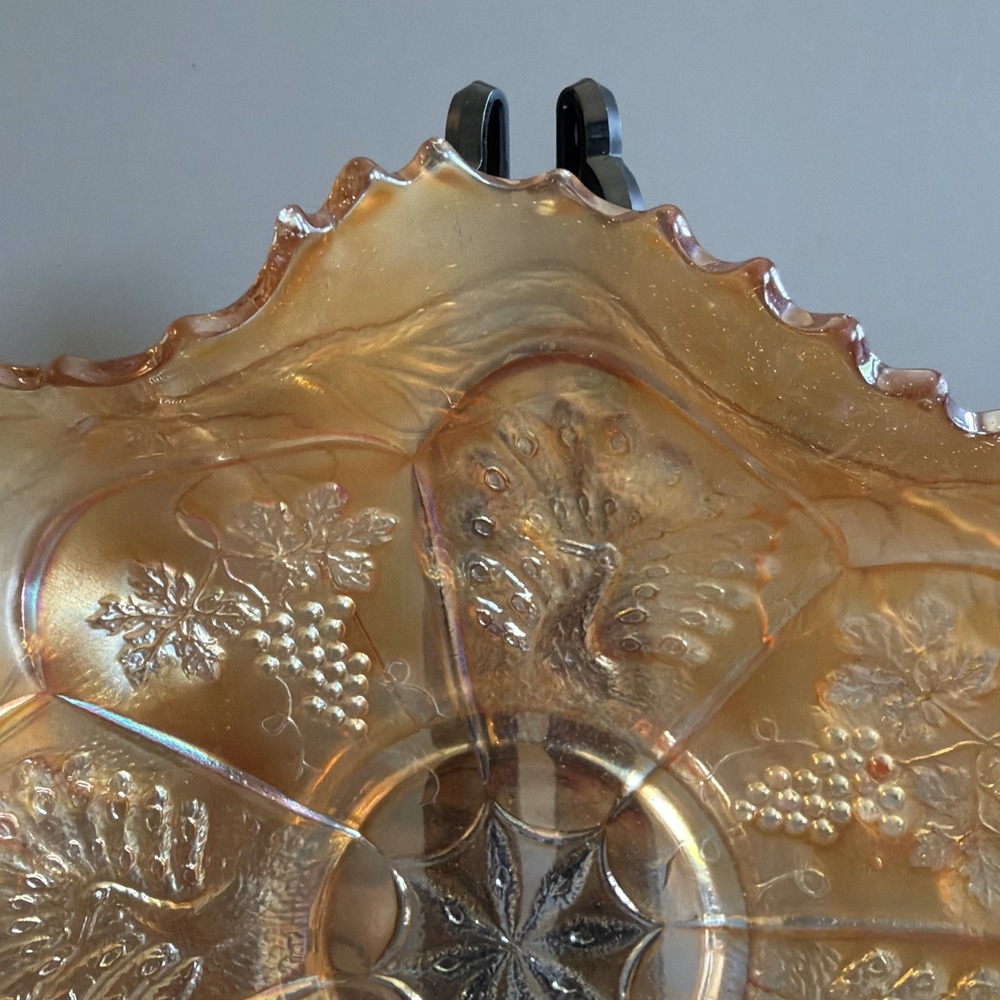 Antique Fenton Carnival Glass Bowl "Peacock and Grape" "Bearded Berry" Marigold - Picture 2 of 13